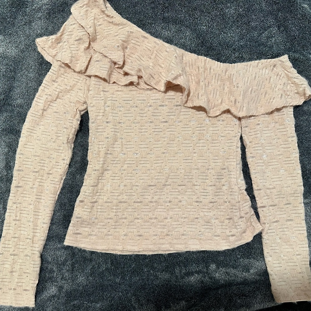 SHEIN One-Shoulder Ruffle Sweater - Cream (S)